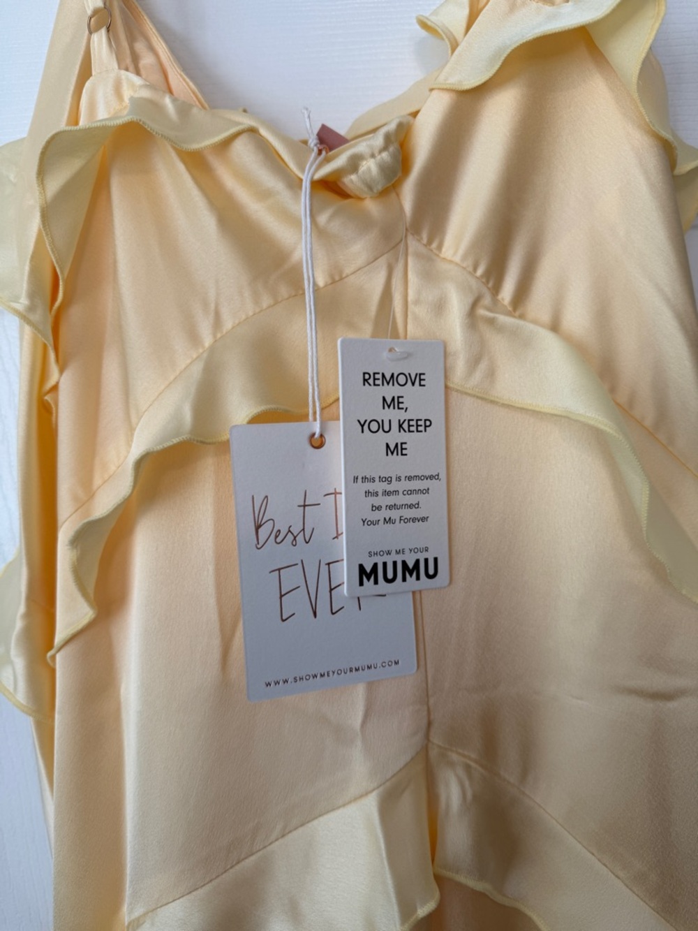 Show Me Your MuMu Pale Yellow Ruffle Satin Maxi Dress - Picture 7 of 9